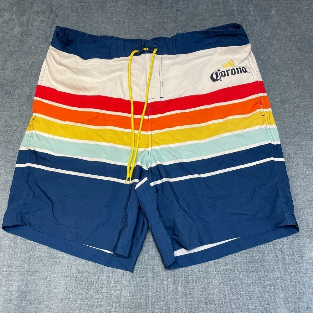 Corona Extra Beer Swim Trunks Board Shorts Mens 39 Multicolor Rainbow Striped